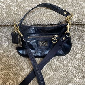Black Leather Coach Bag with removable cross body strap